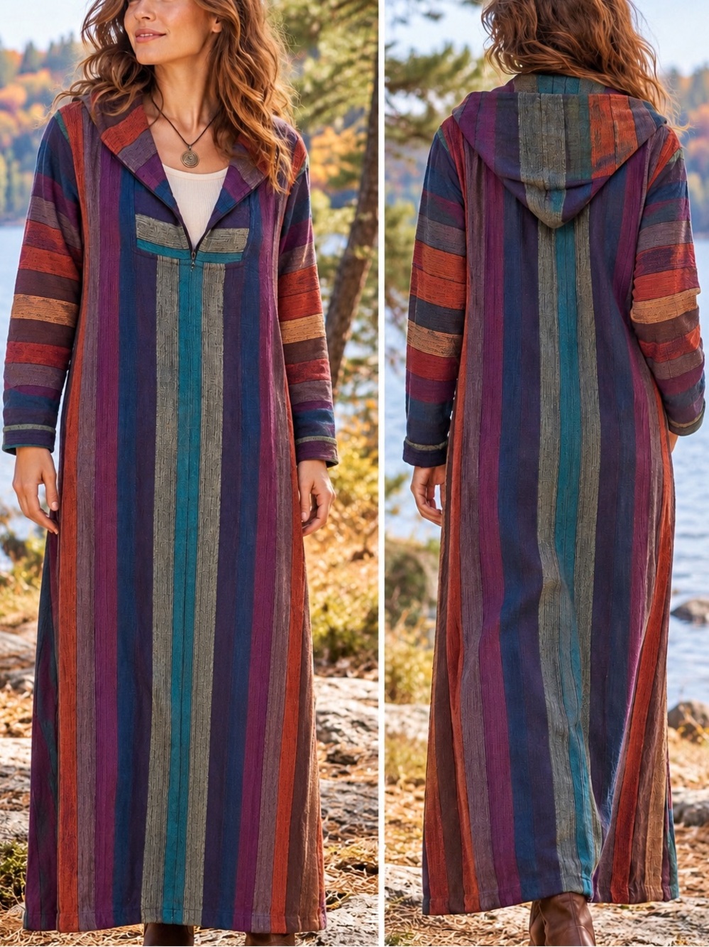Vintage Riposa 100% Cotton Hooded Maxi Dress Coat | Boho Retro Style